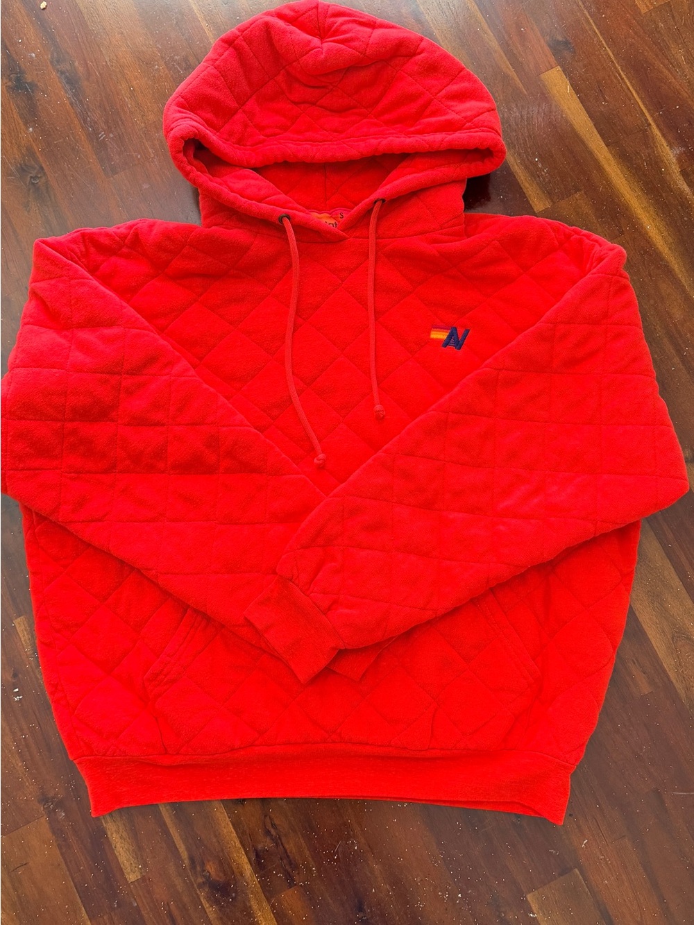 Aviator Nation Bright Red Quilted Hoodie with Embroidered Logo